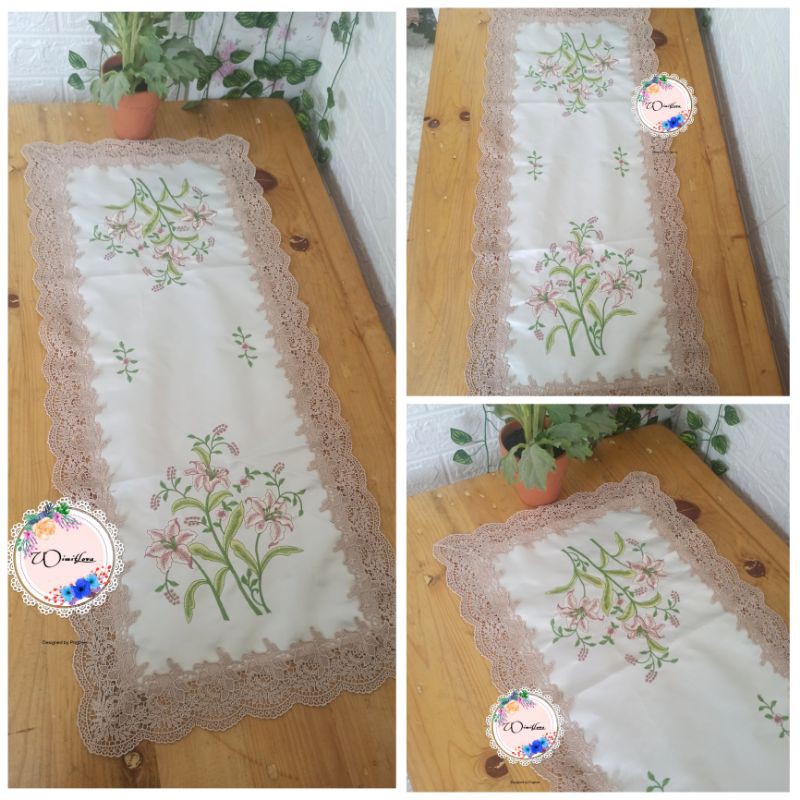 TAPLAK MEJA TAMU PERSEGI BORDIR IMPORT / TAPLAK MEJA TAMU / TAPLAK MEJA / TAPLAK / TERATAI PINK