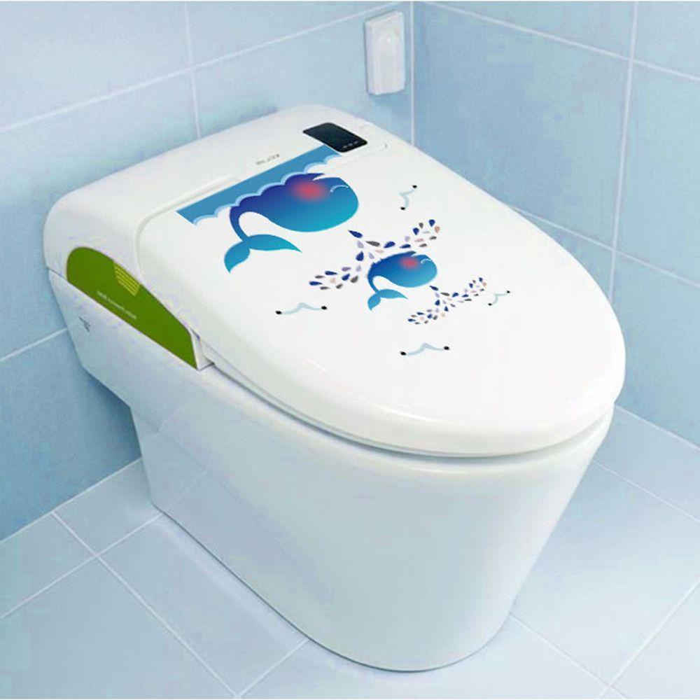 [Elegan] Stiker Toilet Semprotan Lucu Motif Ikan Paus Removable Kartun Stiker Kulkas