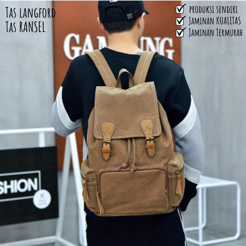 Tas Ransel Backpack Pria Wanita Cewek Cowok - Kanvas Laptop 14 Inch Korea Terbaru Pria Wanita Cewek