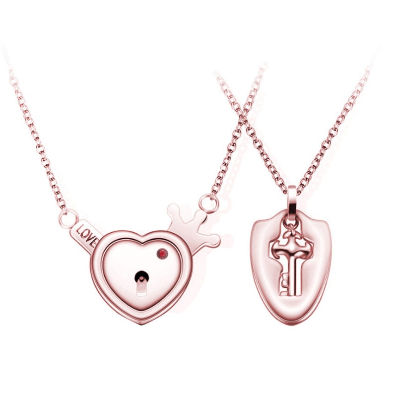 SIY  2Pcs Valentine's Day Lovers Stainless Steel Lock Key Heart Puzzle Pendant Necklace Kit  Love Matching Sets Jewelry Gift