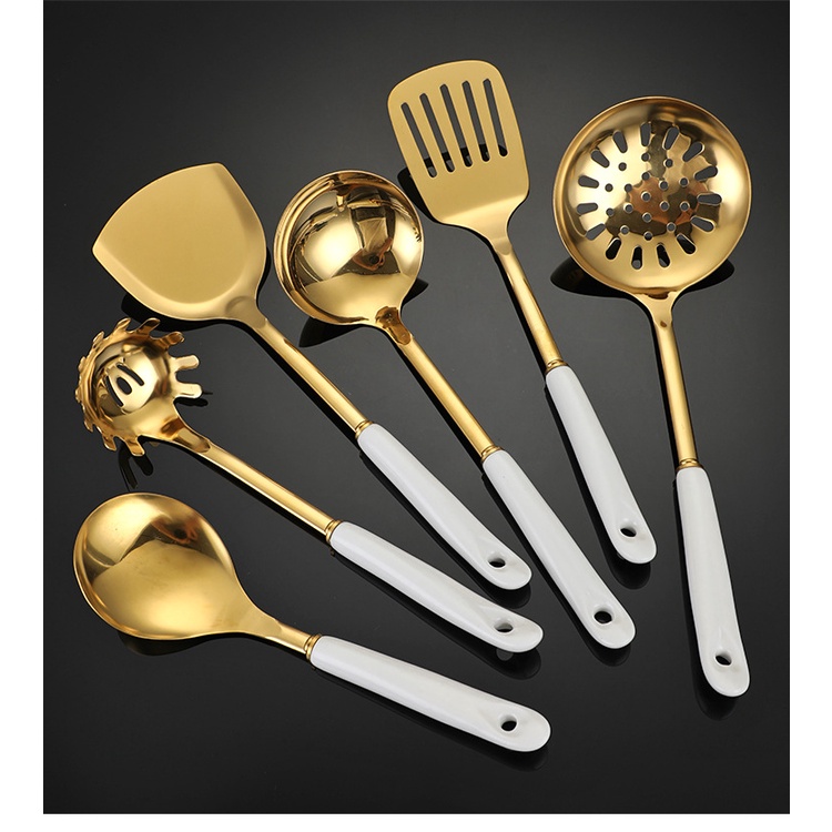 Emas Spatula Masak Gold Set 7 in 1 Marbled Peralatan Masak Gold Jade Set / Spatula Gold Marble  / Emas Elegant