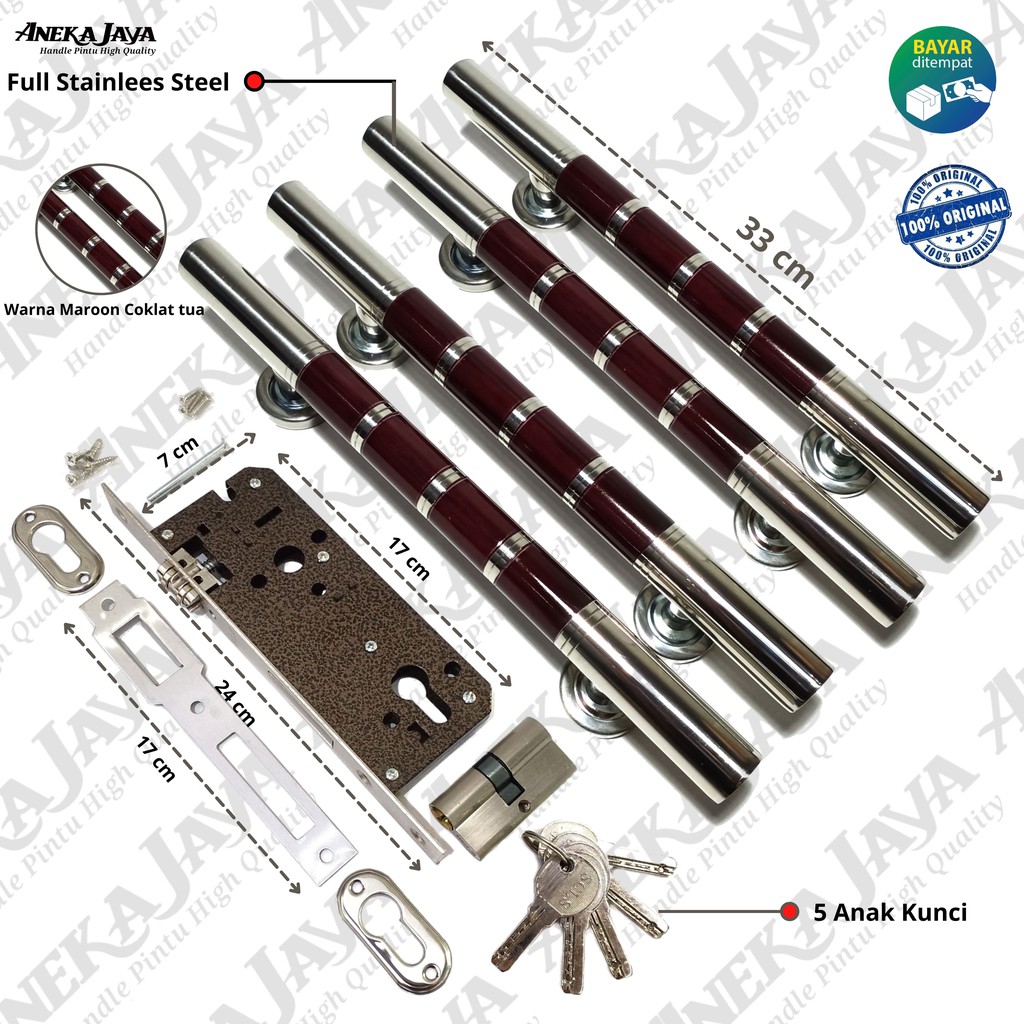 Satu set kunci handle pintu rumah panjang 33 cm / Pegangan pintu 2 / gagang pintu rumah murah