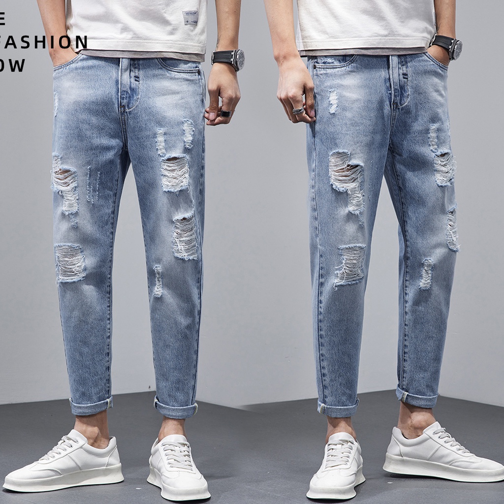 Celana jeans pria dewasa celana slim fit pria celana jeans panjang cowok Celana jeans sobek pria Celana pencil pria