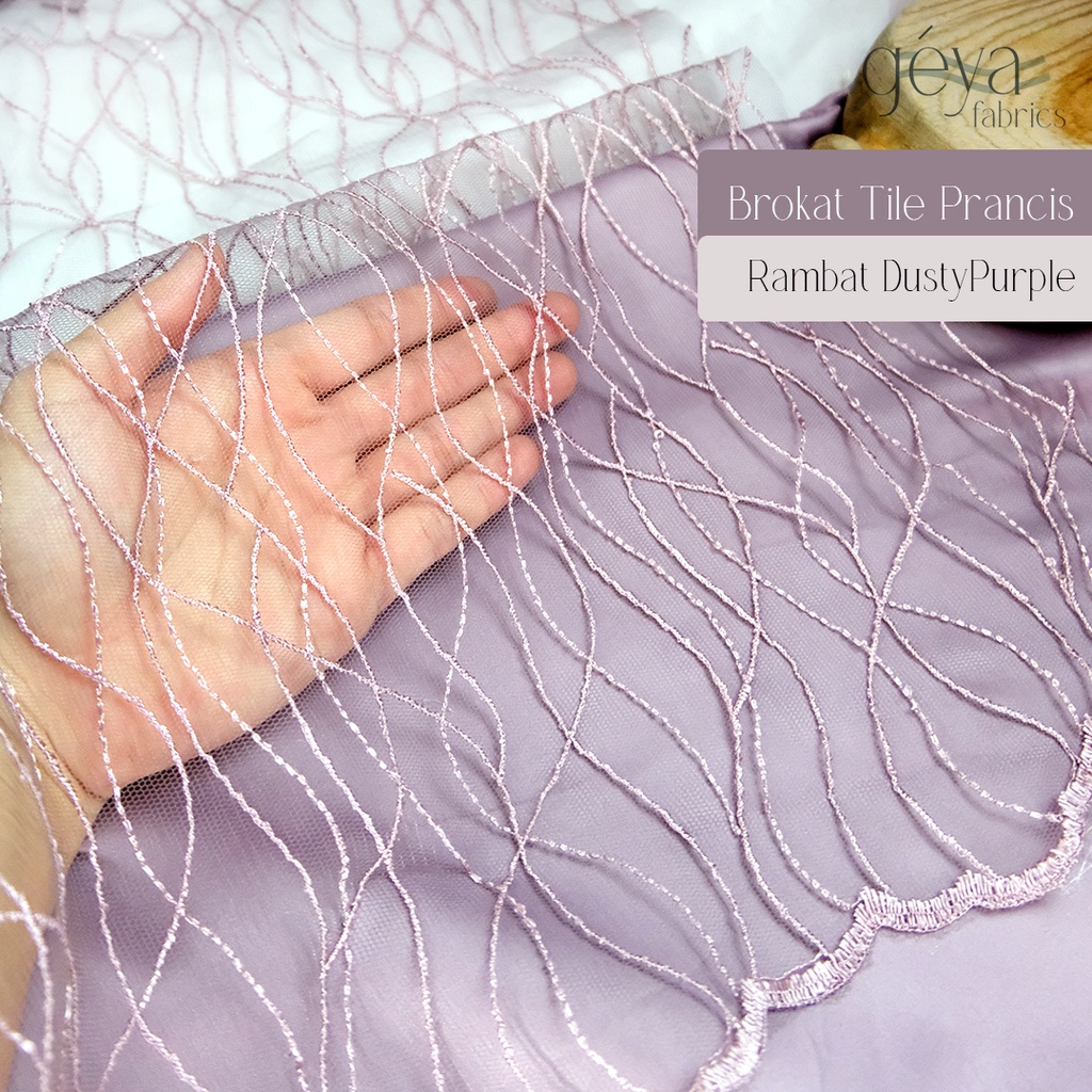 1/2 Kain Brokat Tile Prancis Bahan Kebaya Motif Rambat