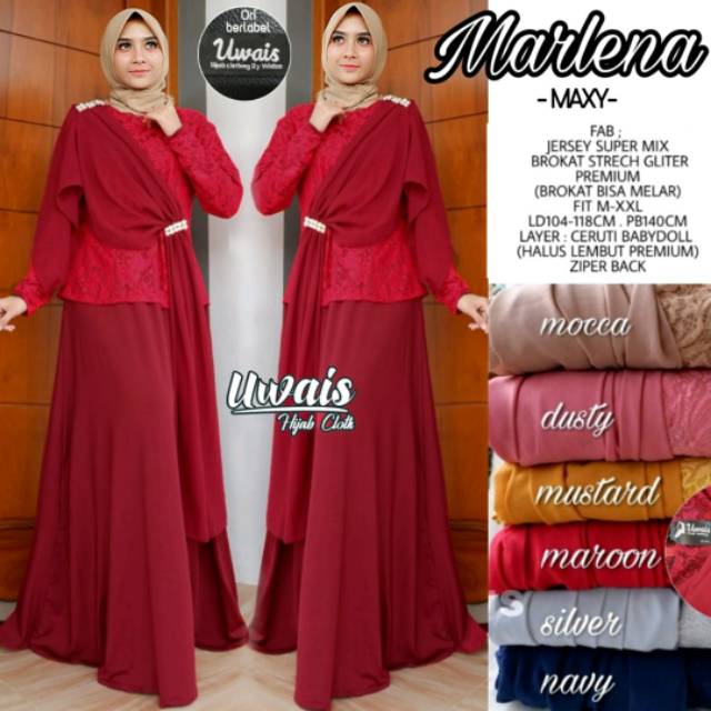 Gamis pesta brukat mix Jersey modern.dress muslim pesta ORI berlabel Uwais