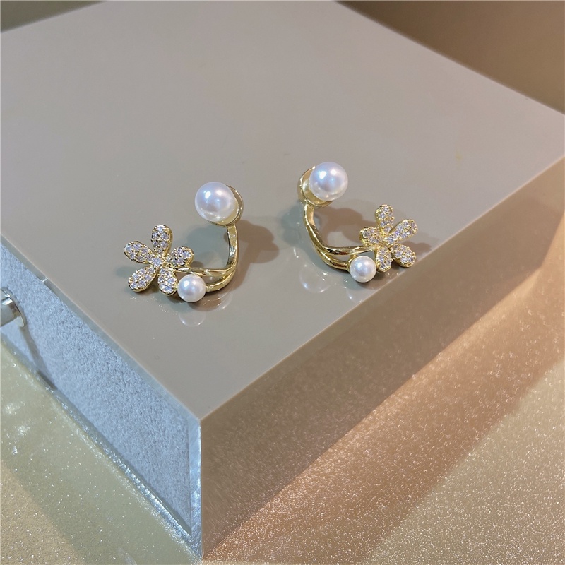 Anting Mutiara Bunga daisy Kecil Yang Lucu Manis lady Korea