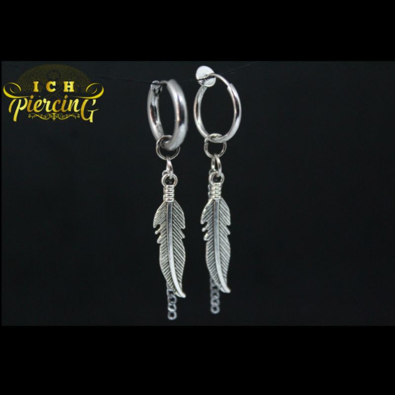 Anting hoop style Korea bulu rantai stainless stell Anti karat