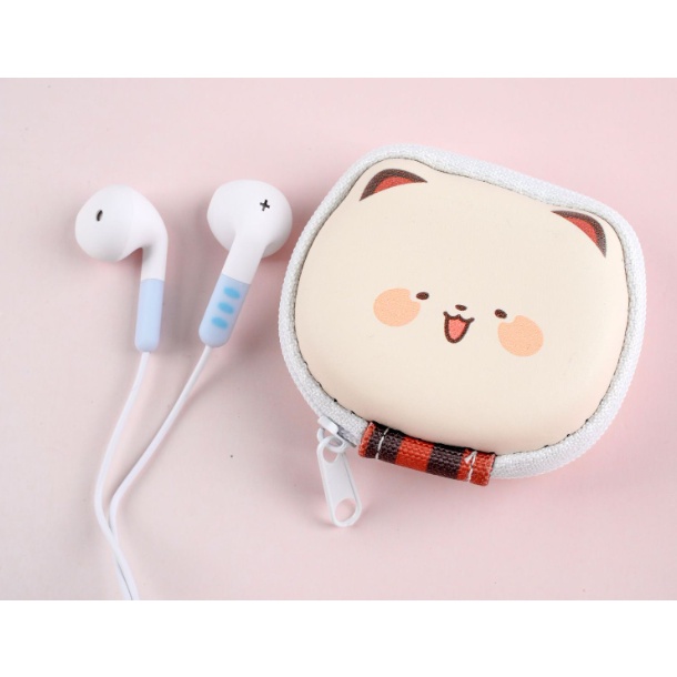 [E-285] Set Earphone MOER STORAGE BAG / Headset Karakter Animal Bear Lucu / Wadah Earphone Kepala Beruang Imut / Earphone Karakter Bear Moe