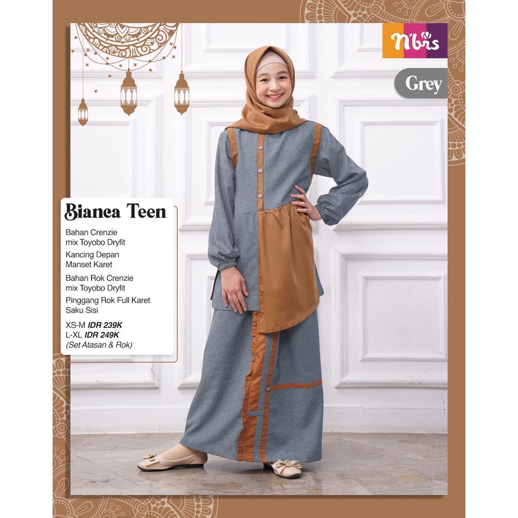READY SIAP KIRIM | HB - BIANCA TEEN GREY | SETELAN ANAK MUSLIMAH BY NIBRAS TERBARU | GAMIS REMAJA | 