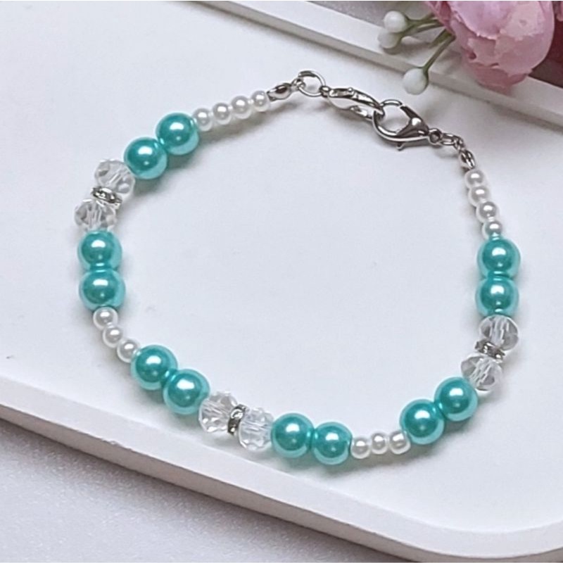 KONEKTOR MASKER HIJAB MUTIARA, PENGAIT MASKER HIJAB MUTIARA-Kristal Mutiara Biru