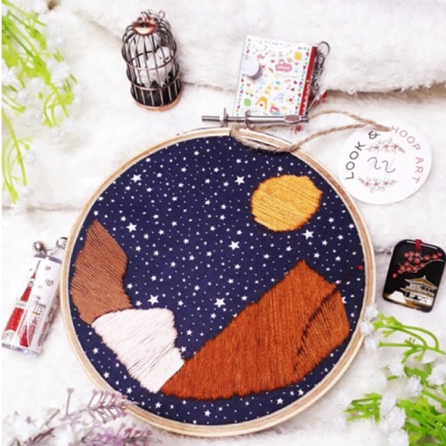 Hiasan Dinding Hoop Art Night Mountains/Hiasan Dinding Estetik/Wall Decor/Dekorasi Dinding Hoop Art/