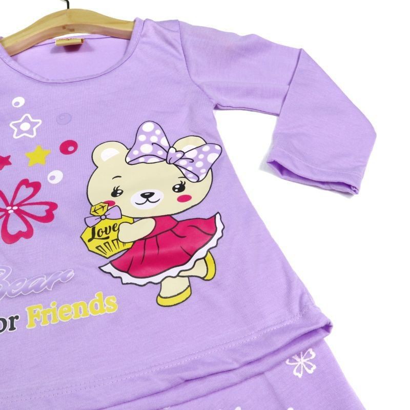 SETELAN SIKUNING PAKAIAN BAJU ANAK PEREMPUAN 2-7 TAHUN MOTIF BEAR CHIT LENGAN PANJANG