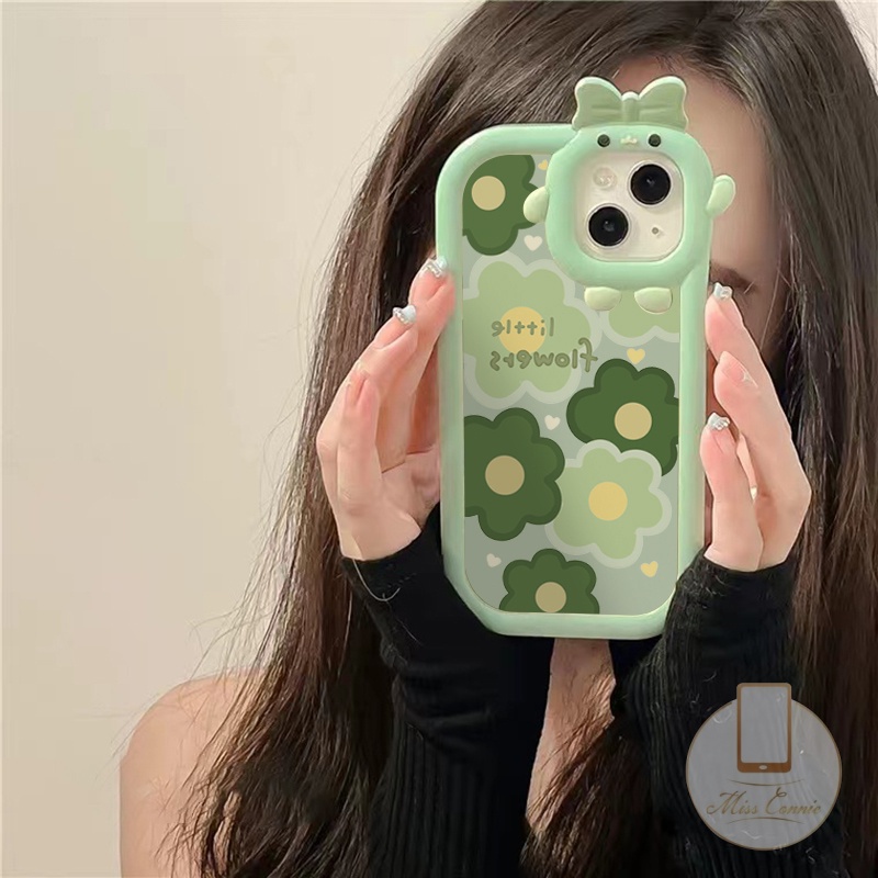 Redmi 9T 9T 9a1 A1+ 10 9A 9C 10C 10A 9C NFC 3D Bow Little Monster Lens Case Redmi Note8 9 10 Pro 11s 11Pro+bunga Hijau Shockproof Glossy Anti Pecah Lembut TPU Cover Belakang Case