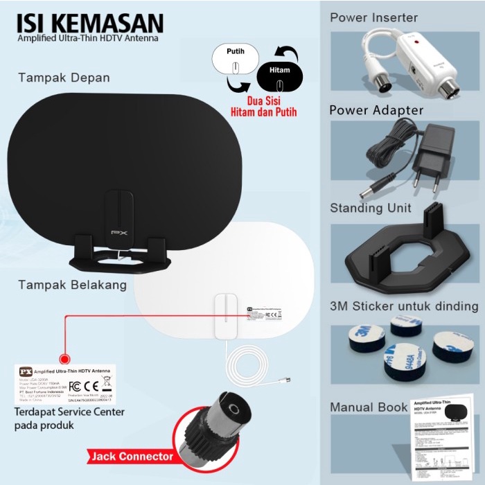 PX UDA-3200A Antena TV Digital Analog Indoor Dinding DVB T2 + Booster