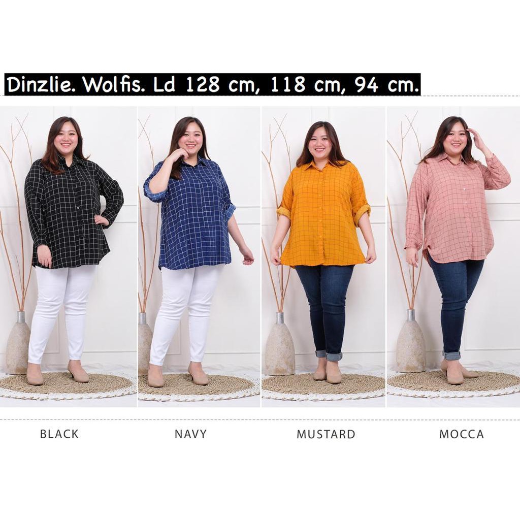 Dinzlieshop Kemeja Wanita Motif Kotak Bahan wolfis Premium