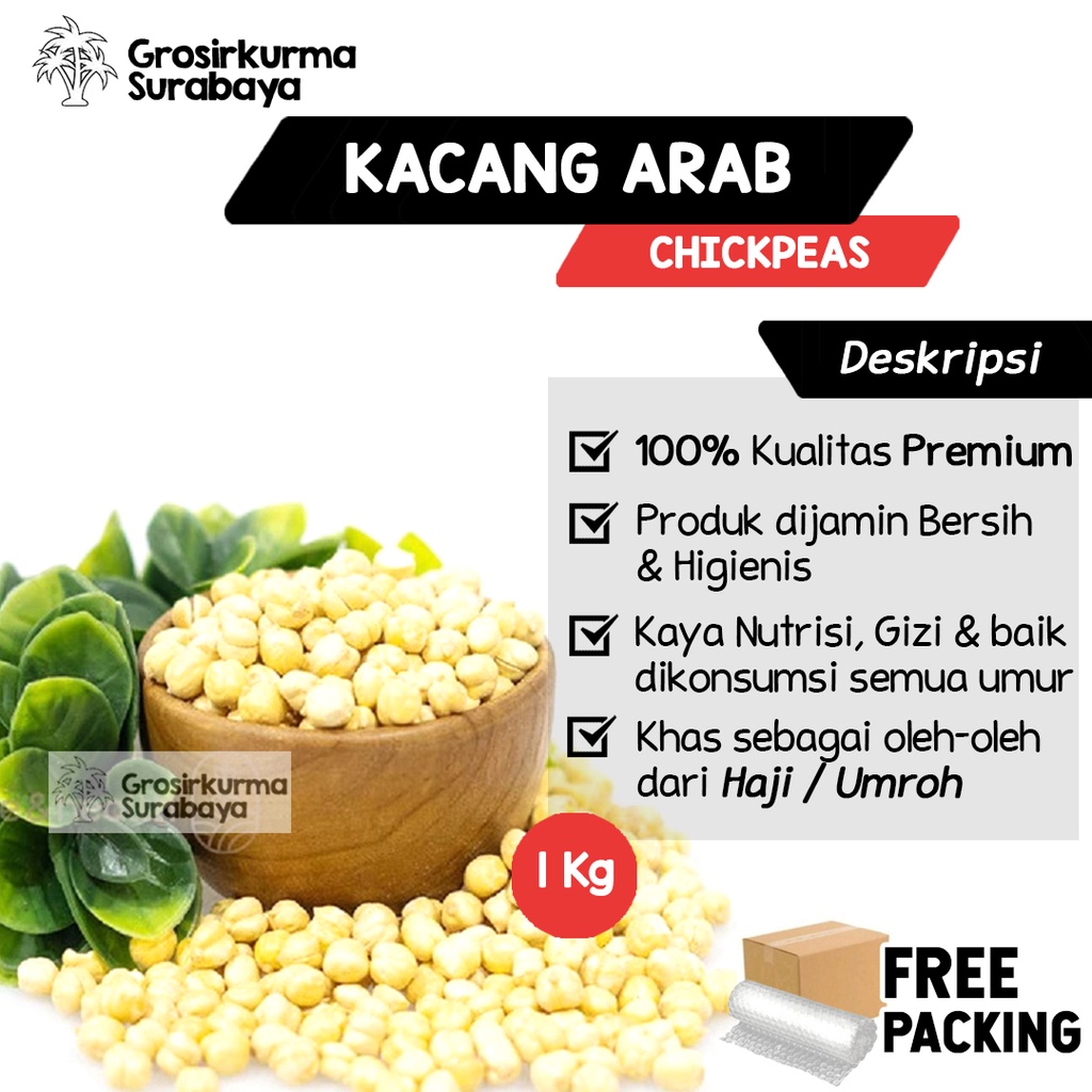 KACANG ARAB CHICKPEAS Premium 1kg Matang Panggang Moodbooster MPASI Almond Oleh oleh Haji Umroh