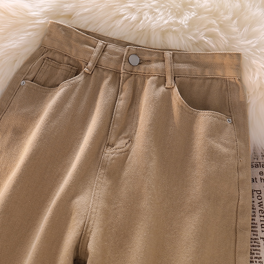 Korean style straight leg  loose khaki jeans wanita（realpict）