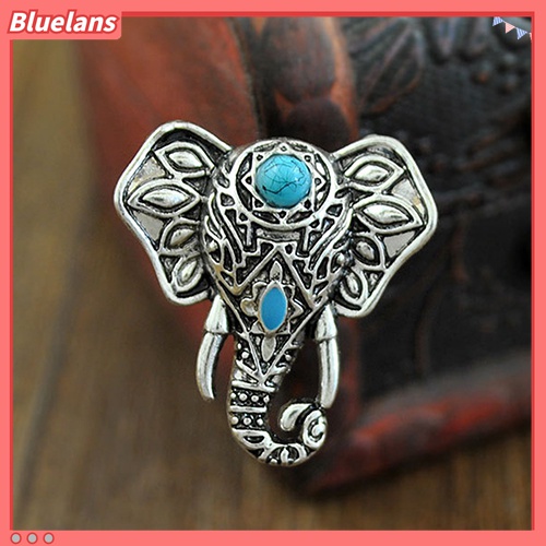 Cincin Jari Tengah Desain Gajah Turquoise Gaya Vintage Bohemia Untuk Perhiasan