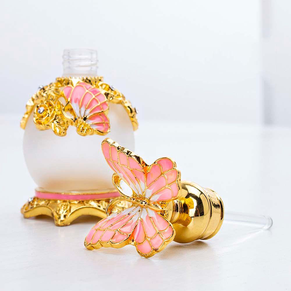 Rebuy Gold Butterfly Botol Parfum 4warna 15ml Tutup Logam Gaya Arab Dekorasi Pernikahan Hadiah Botol Kosong Isi Ulang