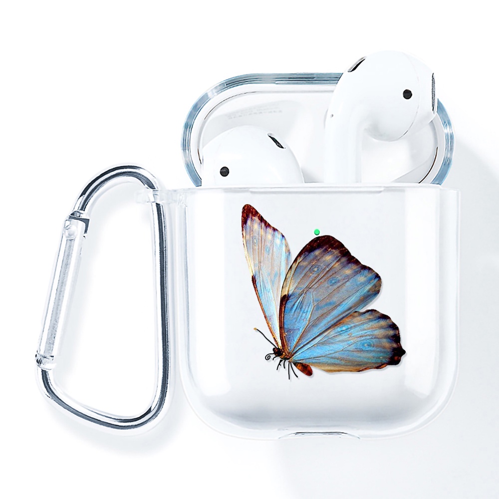 Simple AirPods 1/2 Case Anti-fall Silicone Soft Case Headset Protection Cover Cute Cartoon Butterfly + Lanyar