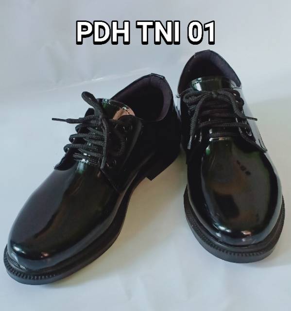 Sepatu PDH 01 TNI Pendek Kulit Asli Sepatu Dinas TNI Tali Satpam Security Sepatu Kerja Pria Bahan Kulit Asli Oxford Hitam Mengkilap