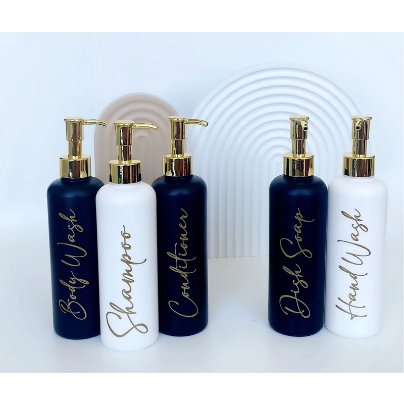 botol DOFF 250ml hitam putih GOLD CHIC . aesthetic bottle minimalist refill organizer tempat sabun cair pump luxury estetik