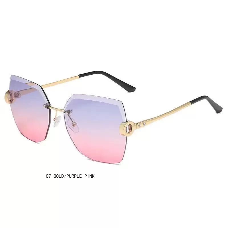 【TERSEDIA & COD】/Kacamata wanita tak berbingkai/Kacamata hitam mode/Kacamata poligon/sunglassesUV400-YJ0096-7