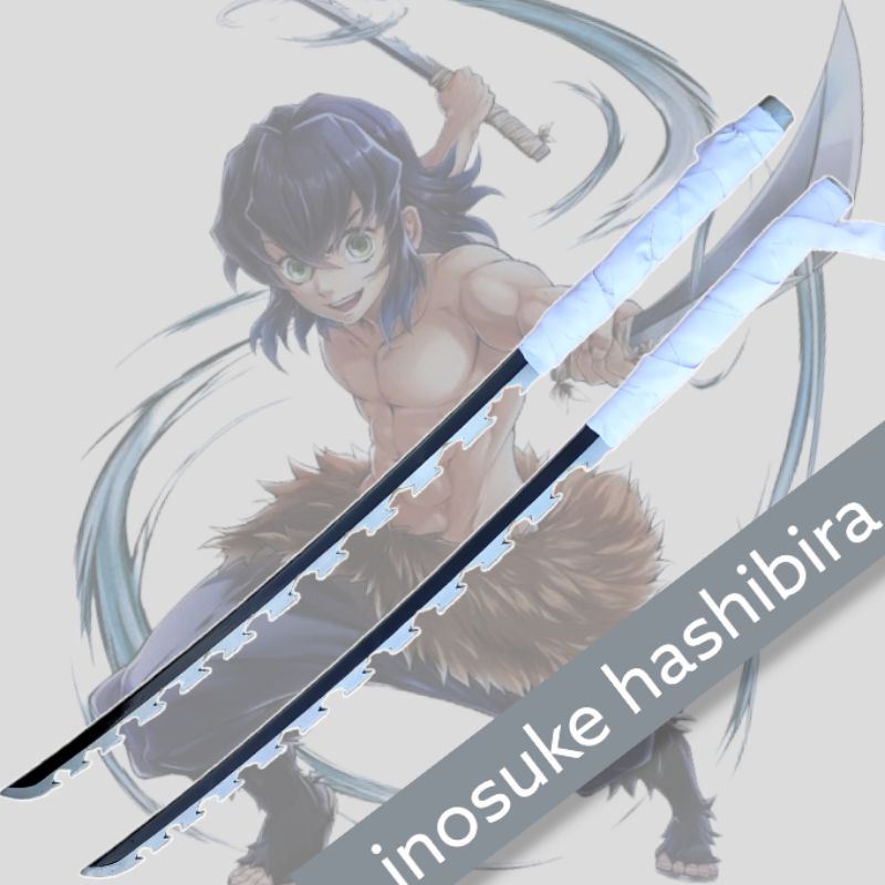 Cosplay pedang kayu inosuke kimetsu no yaiba
