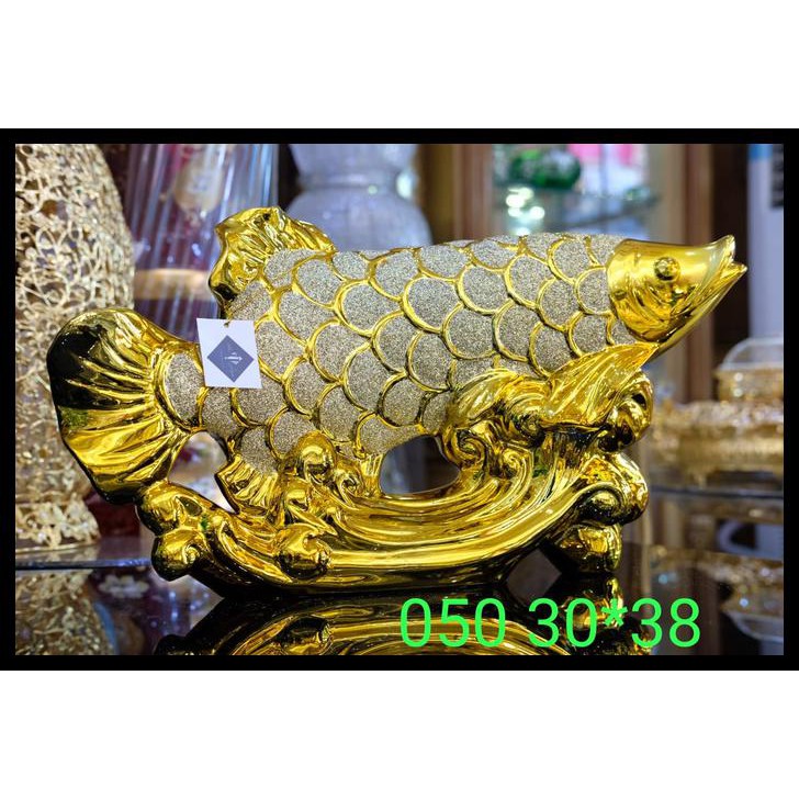 Ready - Ikan Arwana Keramik Gold / Ikan Arwana / Pajangan Arwana Besar