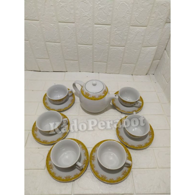 teko bulat kopin set cangkir isi 12pcs - teko teh dengan cangkir set