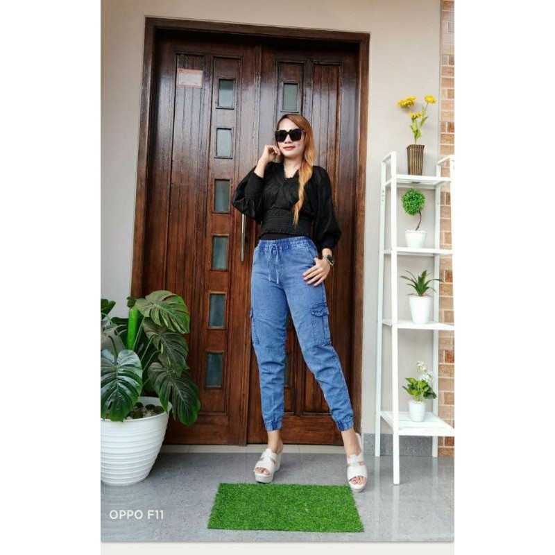 Celana panjang jeans denim wanita casual model legging jeans