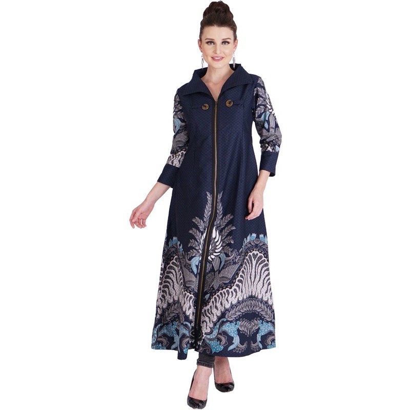 GAMIS BATIK AKSARA PREMIUM FULL TRIKOT LONG DRESS NAVY BIRU DONGKER KATUN PRIMISSIMA 728184 CAP 72