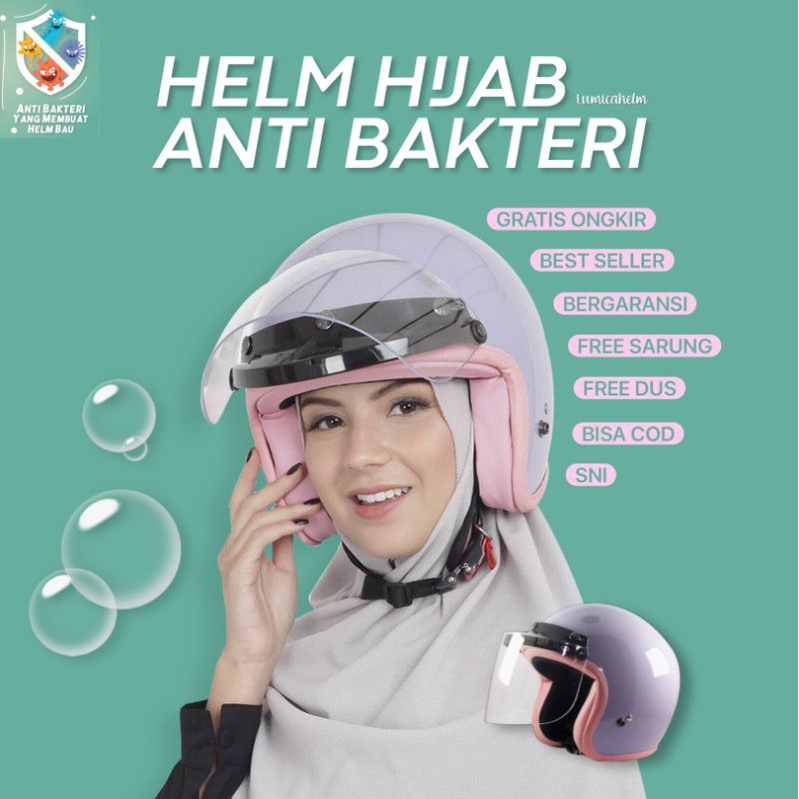 Helm Bogo Wanita Hijab Sada Rosa Warna Purple Pastel Helem Anak Cewe Dewasa Classic Premium SNI Orig