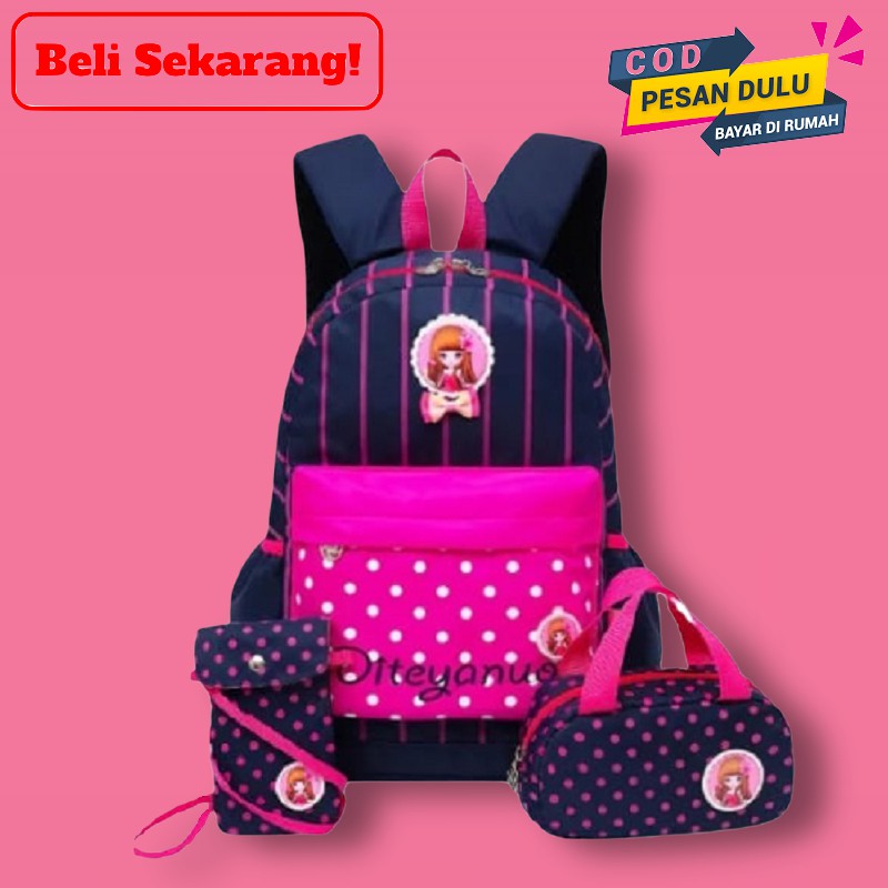 Tas Ransel Perempuan Tas Ransel Anak Sekolah Tas Ransel Berbie Salur Backpack Multifungsi