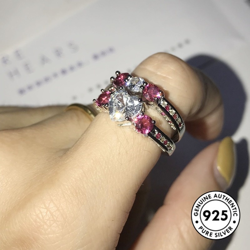 Cincin Sterling Silver 925 Dengan Ruby Bentuk Hati Untuk Wanita