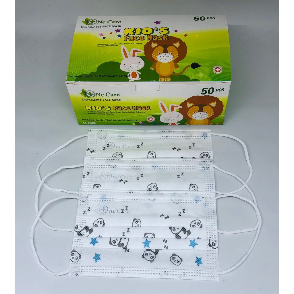 Masker anak motif dino 3ply kids mask earloop one care EMBOS