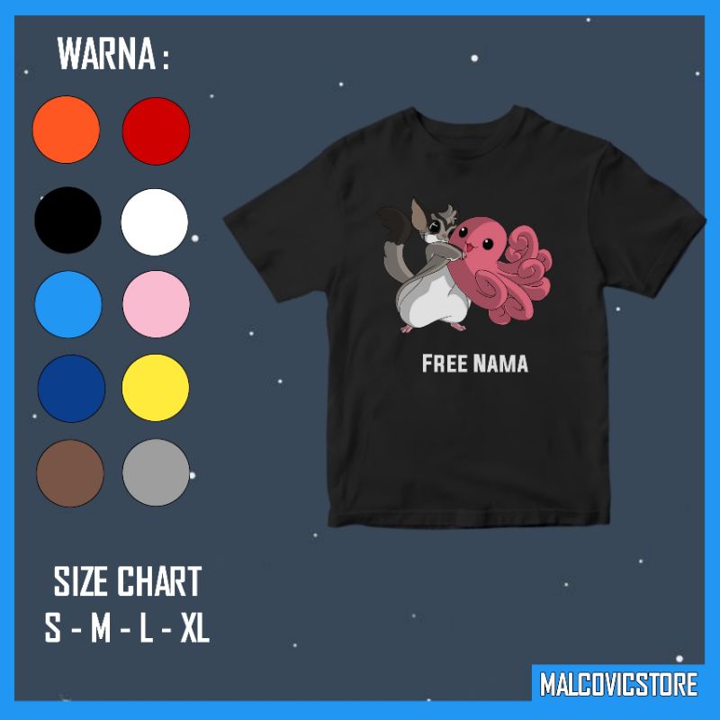 baju kaos anak sugar glider unisex/baju anak gambar sugar glider/atasan kaos anak sugar glider murah