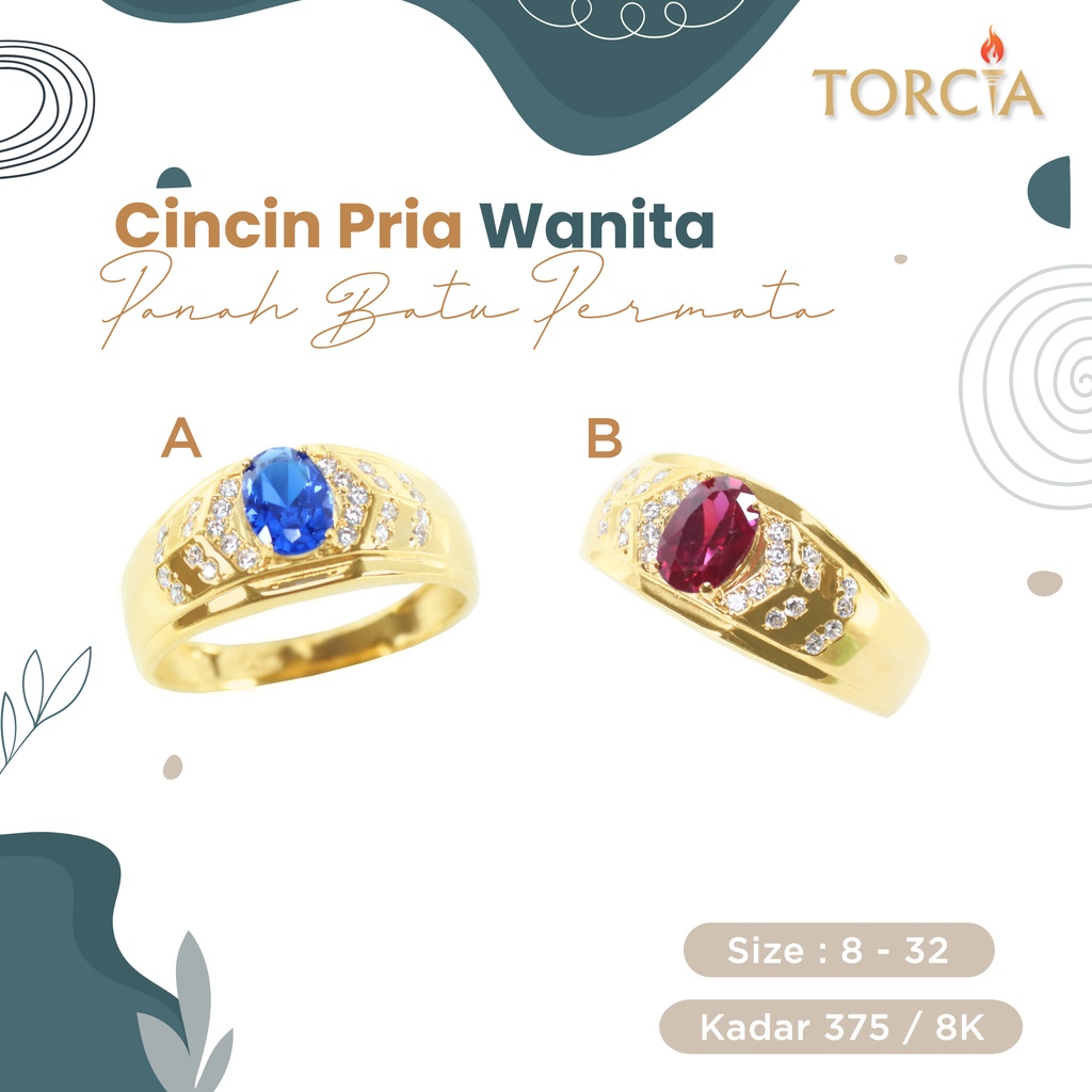 Cincin Pria / Wanita Emas Asli Panah Batu Permata Kadar 375 Torcia