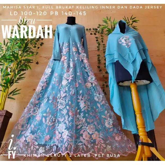 Set Gamis Syar'i Baju Muslim Pesta Mewah Ceruty Tile Bordir Brukat