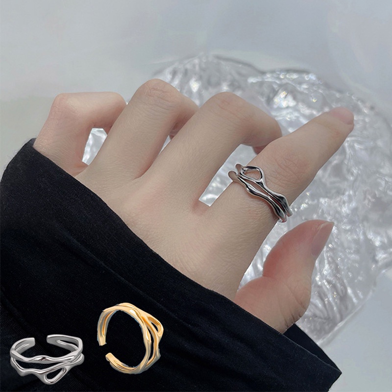 [Harga Grosir]Cincin Model Terbuka Dapat Disesuaikan Potongan Ganda Tidak Teratur Untuk Wanita/Hot Sale