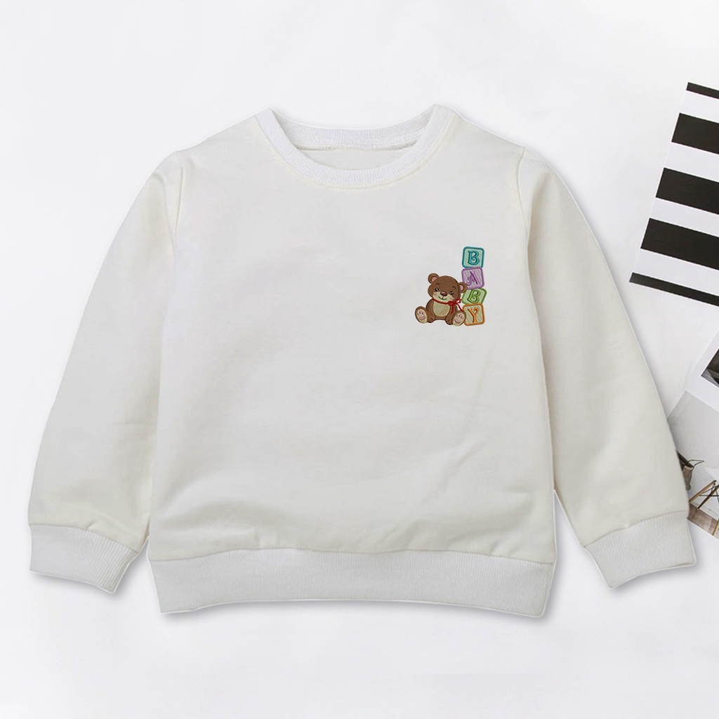 CREWNECK ANAK PEREMPUAN BABY BEAR BORDIR // SWEATER ANAK LUCU FLEECE TEBAL LEMBUT PREMIUM TERBARU,