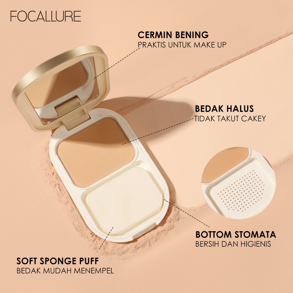 FOCALLURE #GoldenAge Matte Poreless Bedak Padat Compact Powder Waterproof Matte Pressed Powder- Up to 12 Hours