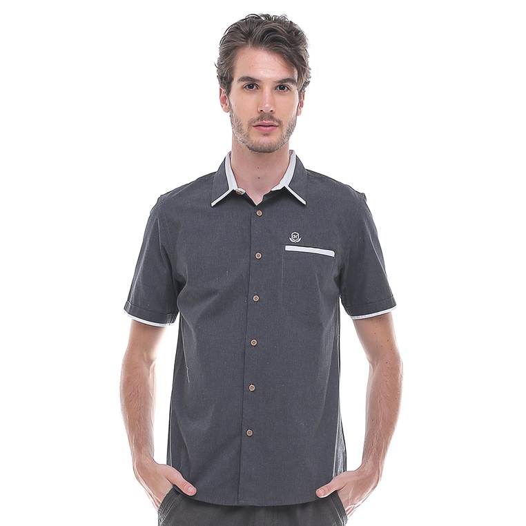 Johnwin - Kemeja Casual - Pria - SS - Abu - List Putih - ASH.670.S880.597.C S/S