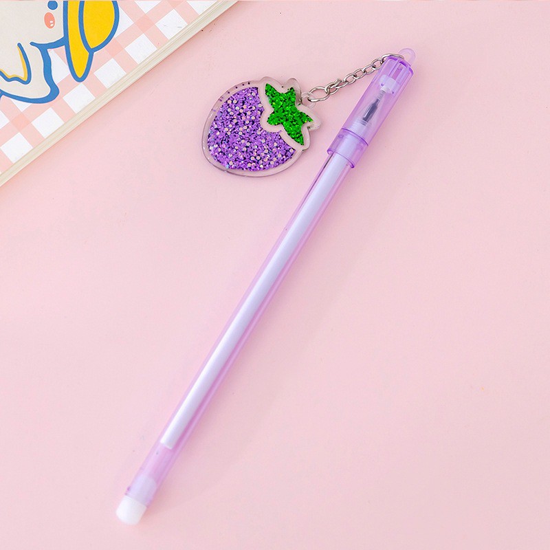 MURMURE.ID | PART 1 PULPEN GEL GANTUNGAN LUCU KARAKTER DENGAN SEQUIN GLITTER BOLPOIN LUCU UNIK PN087-STRBRY-UNGU