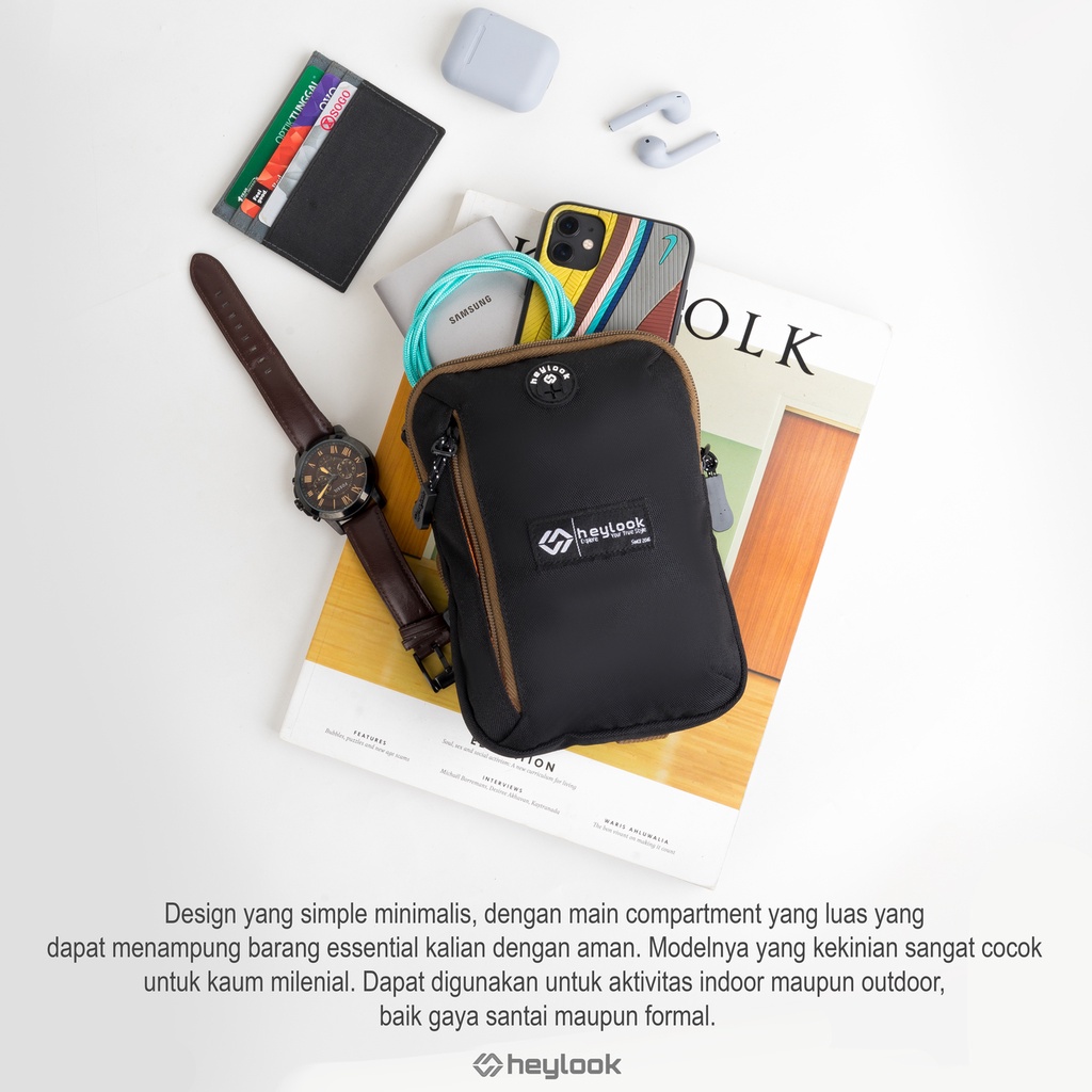 HEYLOOK Project  - Tas Selempang Pria WELLS Sling Bag Cowok Tas Kecil Hp Tas Slempang Mini Waistbag Distro Sling Phone Neck Bag Slingbag Distro Terbaru