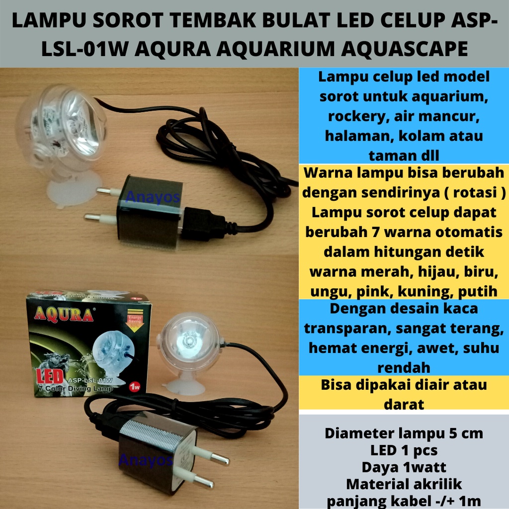Lampu Sorot Tembak Bulat LED Celup ASP-LSL-01W AQURA Aquarium Kolam