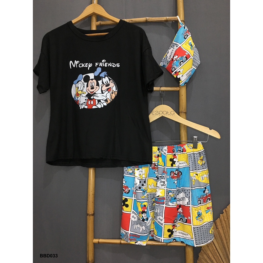 Setelan Piyama Hotpants Pendek Micky Hitam