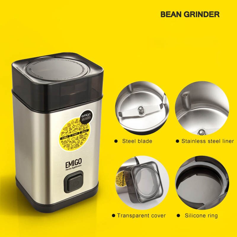 Electric Coffee Grinder Spice Maker Stainless Steel Blades Coffee Beans Mill Herbs Nuts Cafe Home