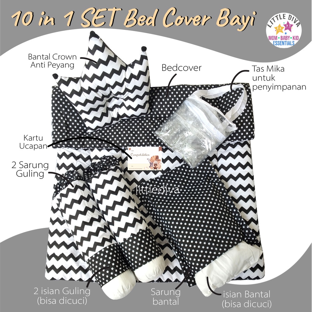 OWL Baby Bed Set Bedcover Selimut Bantal Cover Crown Mahkota Guling Alas Tidur bb Bayi