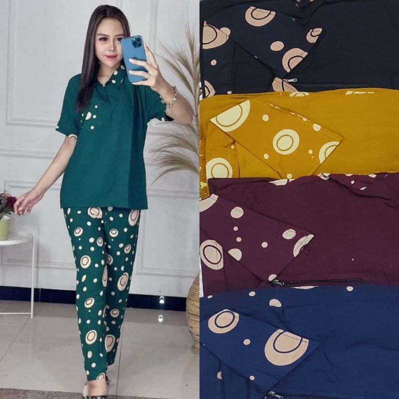 Setelan Lengan Pendek Cp Motif Bulat Allsize dan jumbo